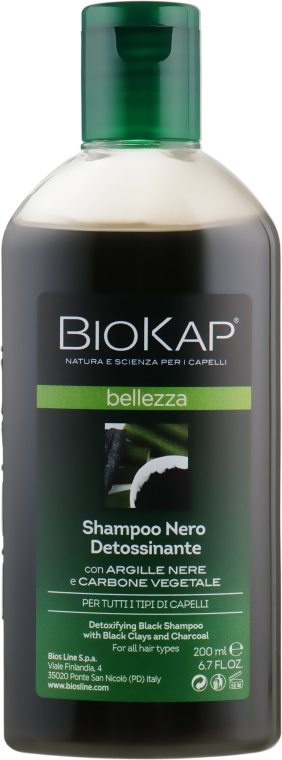 Шампунь "Детокс" з чорною глиною і деревним вугіллям - BiosLine BioKap Detoxifying Black Shampoo — фото N2