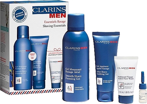Набор - Clarins Essential Rasage Shaving Essential (oil/3 ml + gel/75 ml + foam/150 ml + wash/30 ml) — фото N1