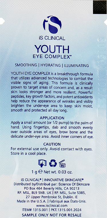 Крем омолоджувальний - iS Clinical Youth Eye Complex (пробник) — фото N2