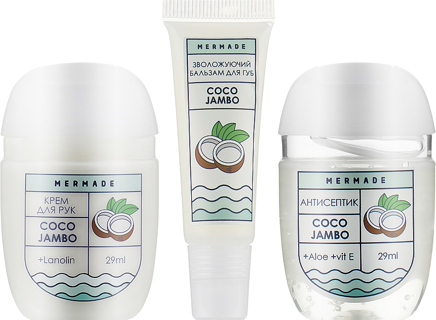 Подарунковий набір - Mermade Coco Jambo (h/antiseptic/29ml + lips/balm/10ml + h/cr/29ml) — фото N2