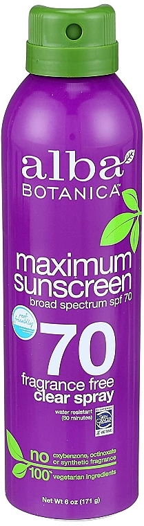 Водостойкий солнцезащитный спрей для тела SPF70 - Alba Botanica Sunscreen Maximum 
