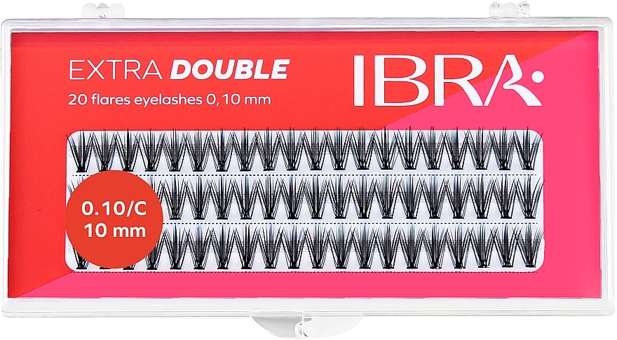 Накладні пучки, C 0,1 мм, 10 мм - Ibra Extra Double 20 Flares Eyelash C 10 mm — фото N1