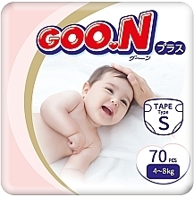 Духи, Парфюмерия, косметика Подгузники GOO.N Plus для детей 4-8 кг (размер S, на липучках, унисекс, 70 шт) - Goo.N Plus 