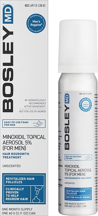Піна з міноксидилом 2% для відновлення росту волосся у чоловіків, курс 1 місяць - Bosley Minoxidil Topical Aerosol — фото N2