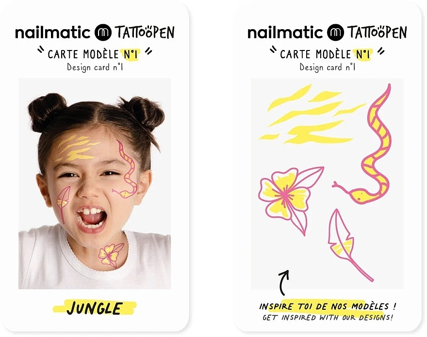 Набор для временных тату - Nailmatic Tattoopen Duo Set Jungle (pen/2x2.5g + kards/4pcs) — фото N4
