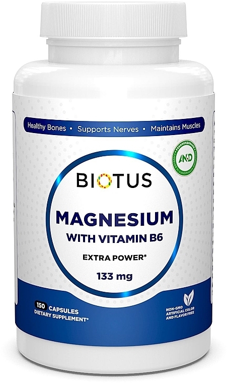 Диетическая добавка "Магний и витамин В6", 133 мг, экстрасильный - Biotus Magnesium with Vitamin B6 — фото N1