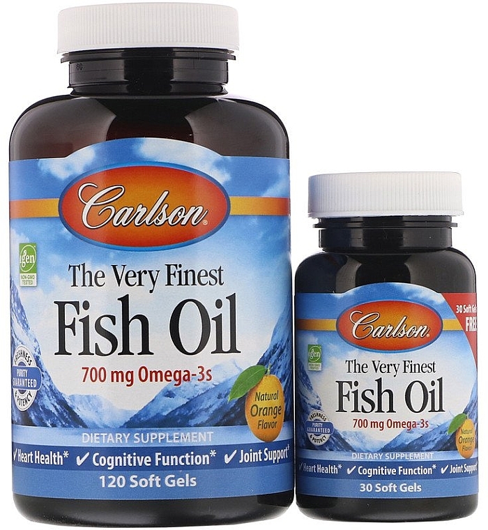 Набір "Риб'ячий жир", запах апельсина - Carlson Labs The Very Finest Fish Oil (cap/120szt + cap/30szt) — фото N1