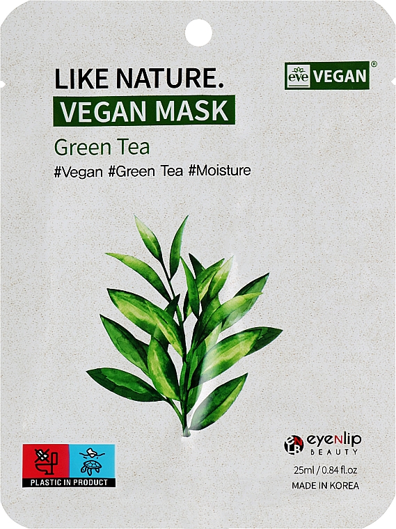 Тканинна маска для обличчя з екстрактом зеленого чаю - Eyenlip Like Nature Vegan Mask Green Tea — фото N1