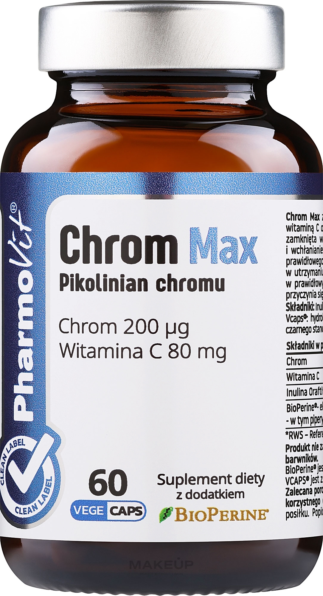 Диетическая добавка "Хром 200 мг" - Pharmovit Clean Label Chrom Max — фото 60шт