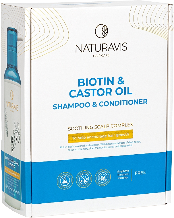 Набір: шампунь і кондиціонер "Biotin & Castor Oil" - Naturavis Biotin & Castor Oil Shampoo & Conditioner Set (shm/500ml + cond/500ml) — фото N2