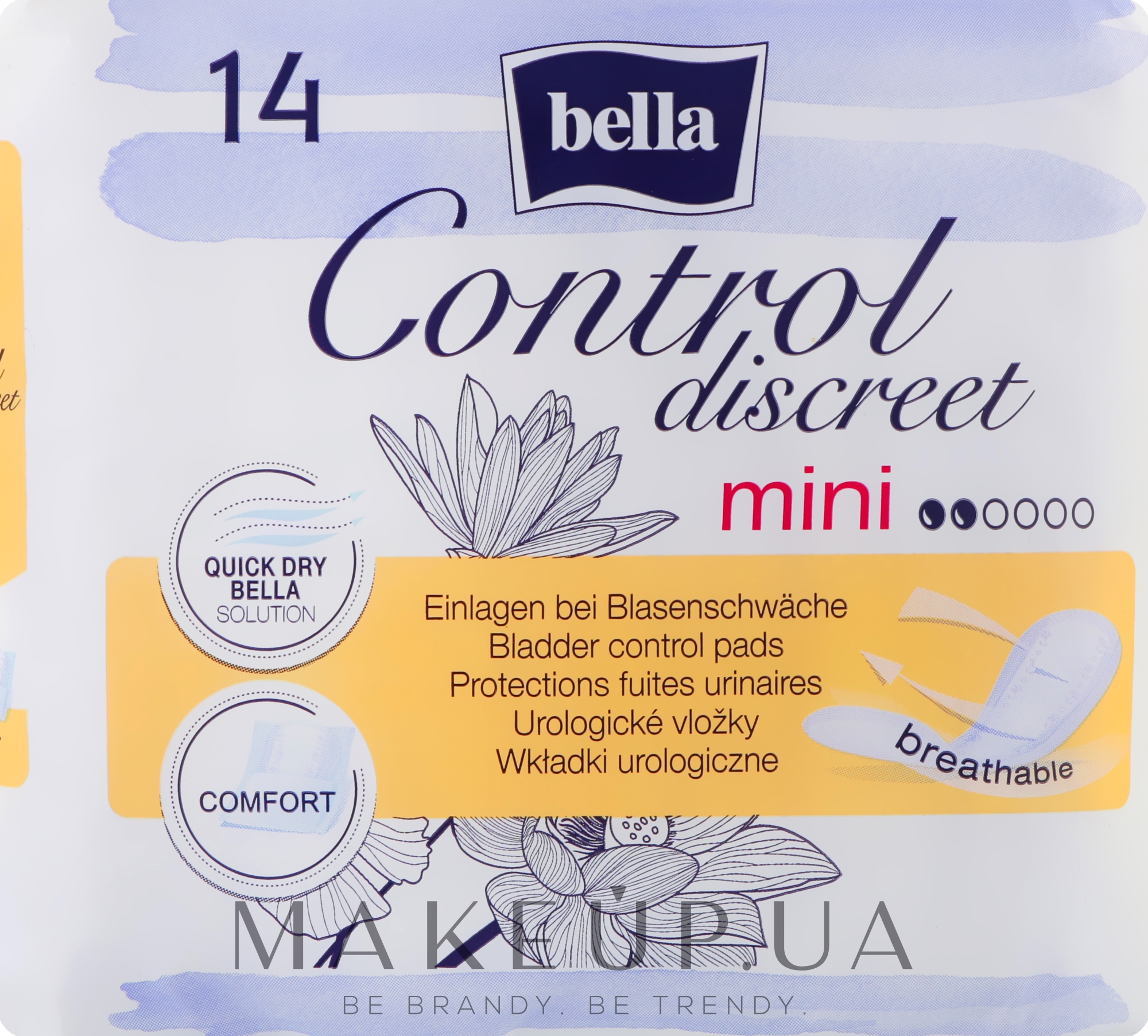 Урологические прокладки для женщин, 14 шт. - Bella Control Discreet Mini Bladder Control Pads — фото 14шт