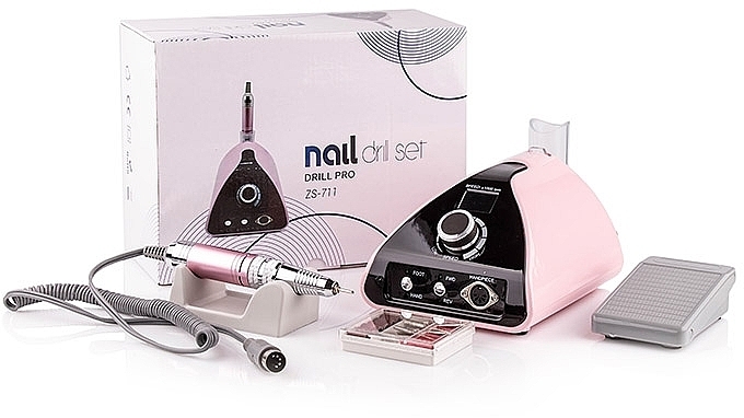 Фрезер для манікюру та педикюру ZS-711 Pink Professional, 65W/35000 об. + 6 покращених фрез - Nail Drill — фото N1