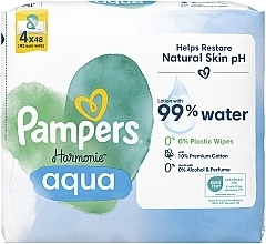 Дитячі вологі серветки, 4x48 шт. - Pampers Harmonie Aqua Baby Wipes — фото N2