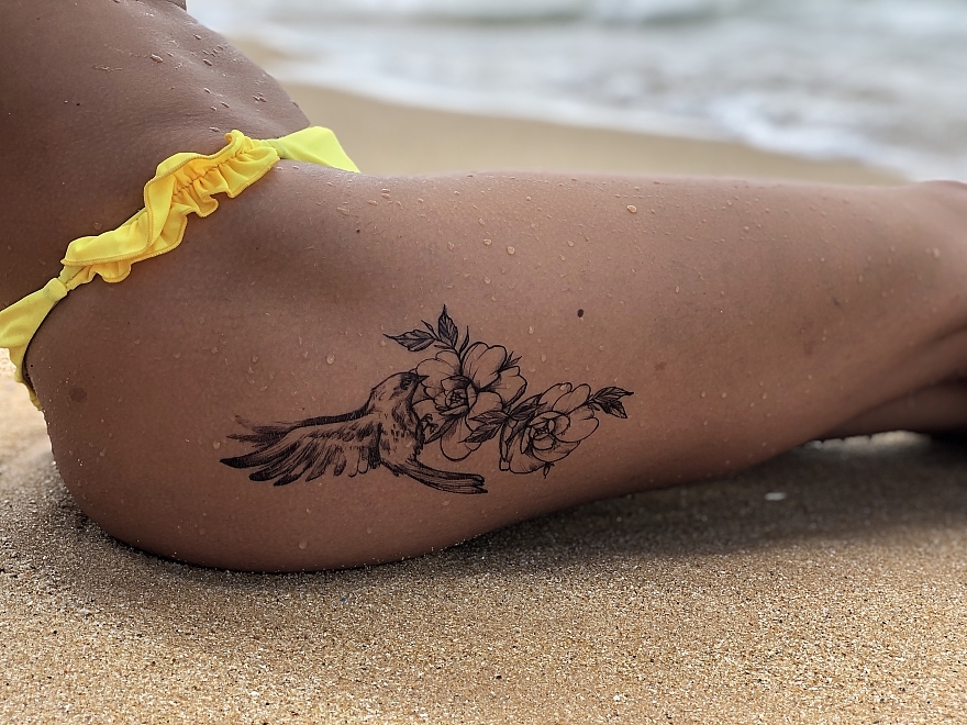 Тимчасове тату "Квіти з птахом" - Tattooshka — фото N6