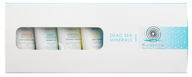 Набір "Dead Sea Minerals" - Kosmystik (shm/50ml + cond/50ml + lotion/50ml + sh/gel/50ml + рушничок, блакитний)