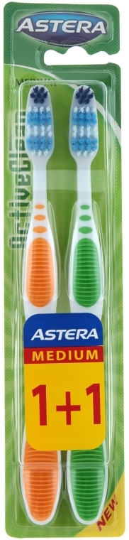 Набор зубных щеток, желтая+зеленая - Astera Active Clean 1+1