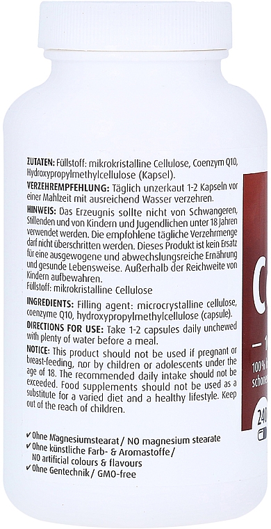 Харчова добавка "Коензим Q10", 100 мг - Zein Pharma Coenzyme Q10 Capsules 100 mg — фото N3