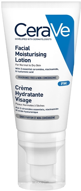 Ночной увлажняющий крем для нормальной и сухой кожи лица - CeraVe Facial Moisturizing Lotion — фото 52ml
