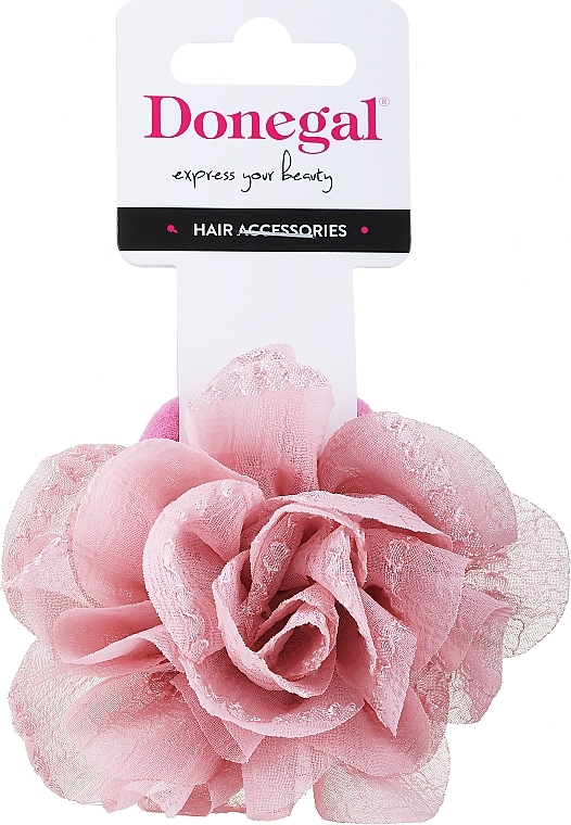 Резинка для волосся, FA-5707, блідо-рожева з квіткою - Donegal — фото N1