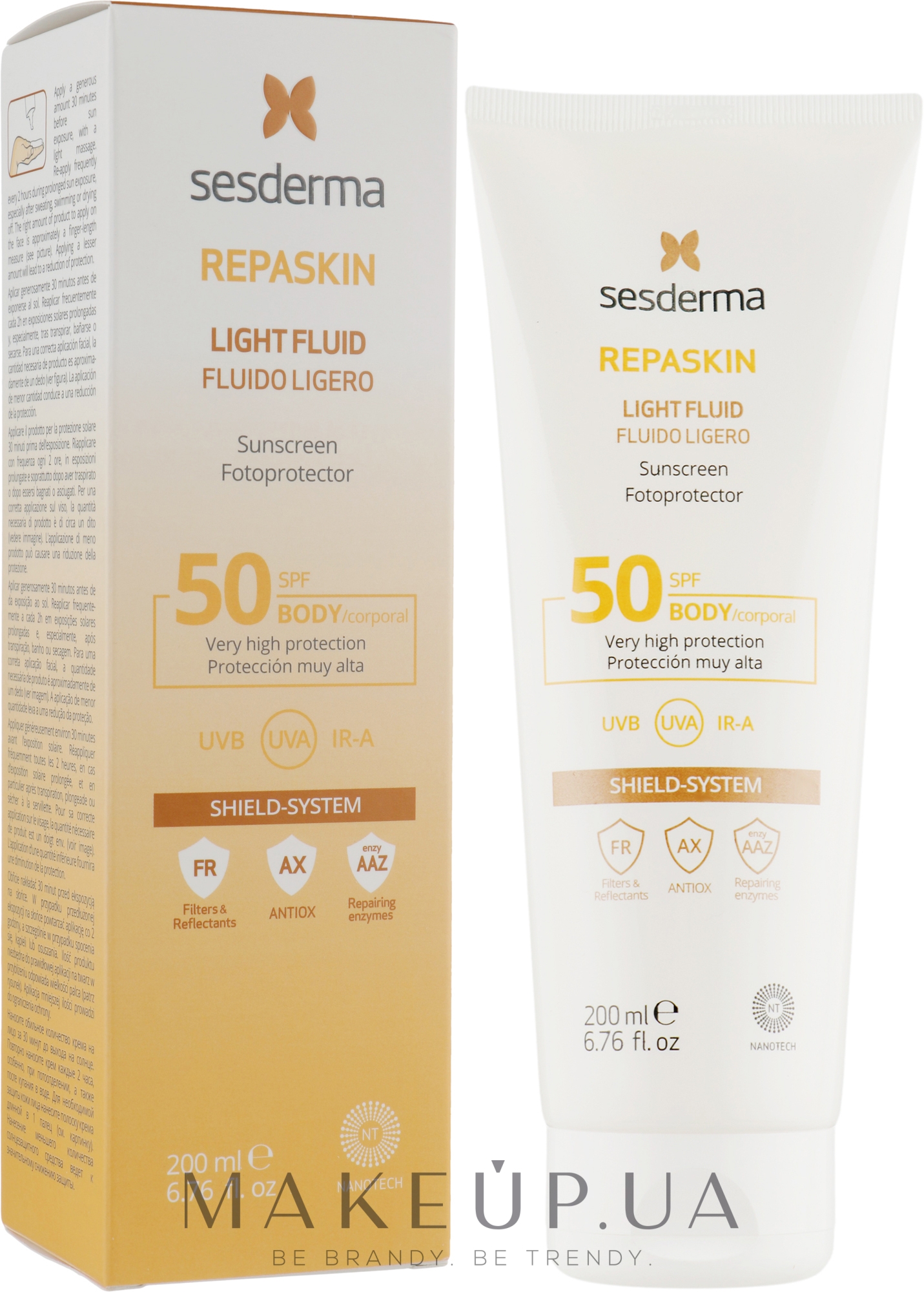 Легкий флюид для тела - SesDerma Laboratories Repaskin Light Fluid Body Sunscreen SPF50 — фото 200ml