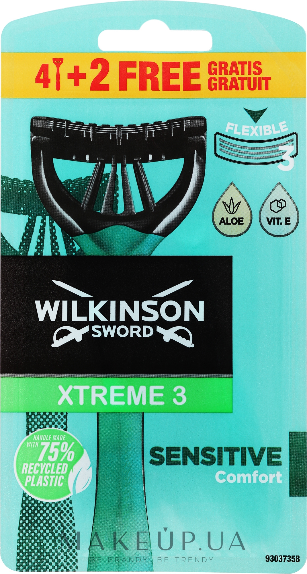Одноразові станки, 4+2 шт. - Wilkinson Sword Xtreme 3 Sensitive — фото 6шт