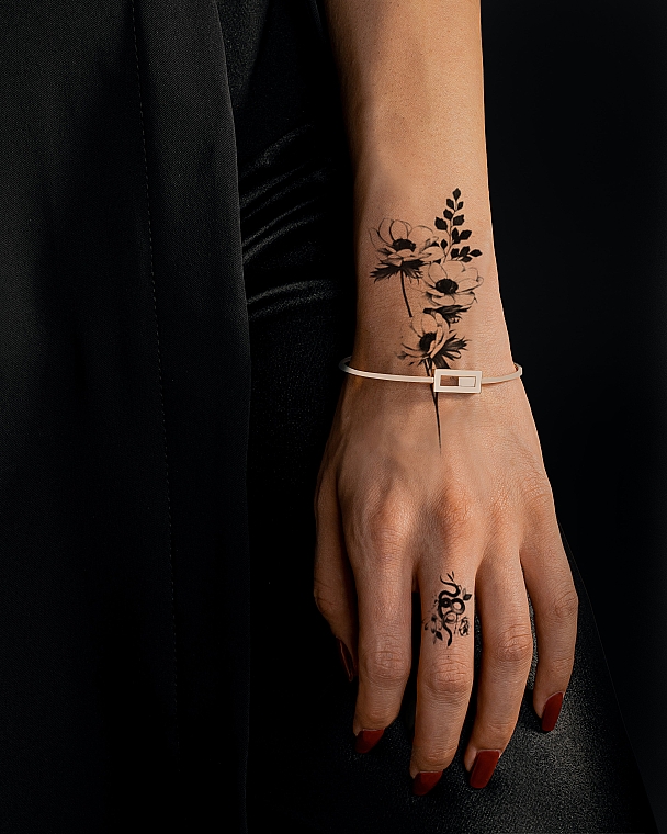 Временные тату "Нежный цветок и маленькая змейка" - Ne Tattoo — фото N3