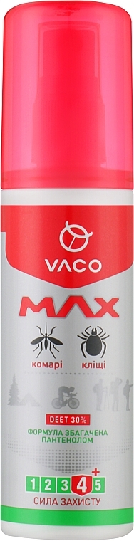 Спрей от комаров, клещей и мошек Deet 30%, с пантенолом - Vaco Max