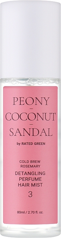 Парфумований міст для волосся "Півонія, кокос, сандал" - Rated Green Cold Brew Rosemary Detangling Perfume Hair Mist 3 — фото N1