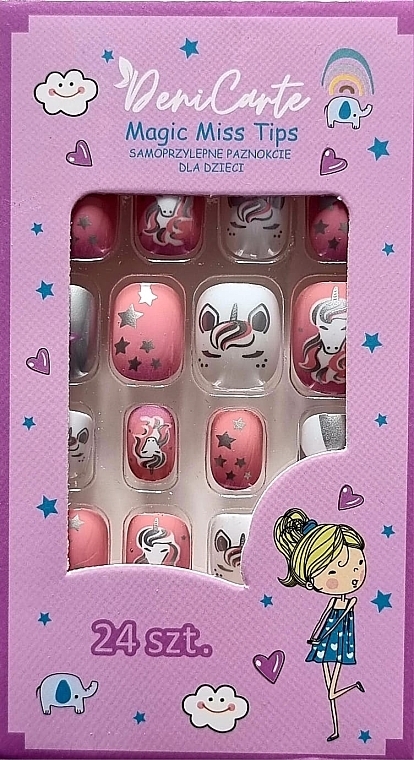 Накладные ногти для детей "Единорог и звезды", серебристый, 957 - Deni Carte Magic Miss Tips — фото N1