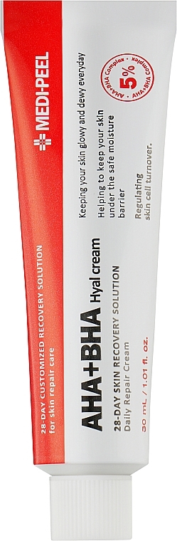 Крем-пилинг для лица восстанавливающий с кислотами - MEDIPEEL AHA BHA 28 Days Hyal Cream