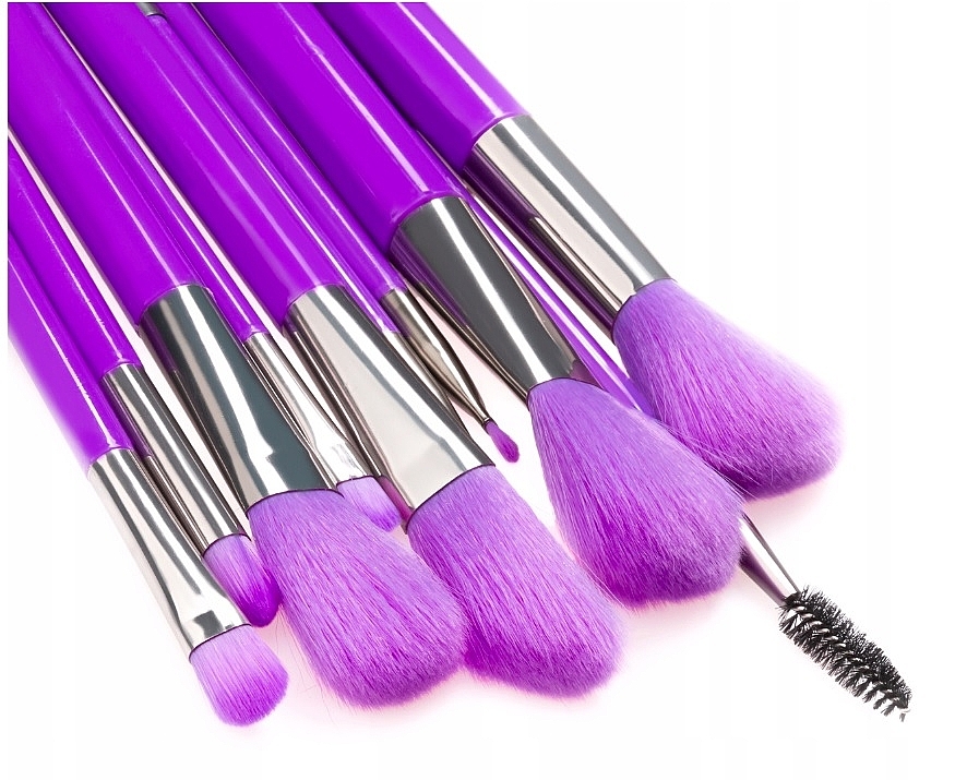 Набір неоново-фіолетових пензлів для макіяжу, 10 шт. - Beauty Design — фото N4