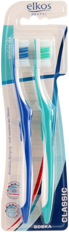 Зубна щітка м'яка, синя+бірюзова - Elkos Dental Classic — фото N1