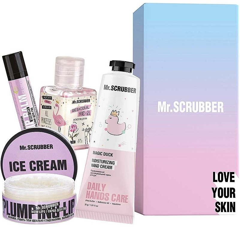 Набор - Mr.Scrubber Sweet Ice Cream (lip/balm/5g + lip/scrub/50ml + h/cr/30ml + sanitizer/30ml)