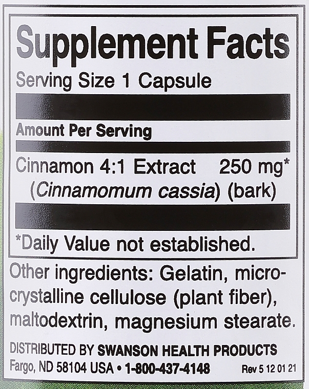 Пищевая добавка "Экстракт корицы", 250mg - Swanson Cinnamon Extract — фото N3
