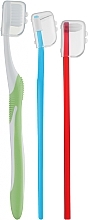 Набор для чистки брекет-систем, салатовая + красная щетка - Dentonet Pharma Brace Kit (t/brush/1шт+single/brush/1шт+holder/1шт+d/s/brush/3шт) — фото N1