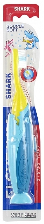 Детская зубная щетка "Акула", 2-6 лет, желтая с голубым - Elgydium Kids Shark 2-6 Years — фото N1