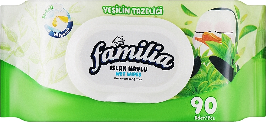 Серветки вологі "Зелений чай", 90 шт. - Familia Wet Wipes — фото N1