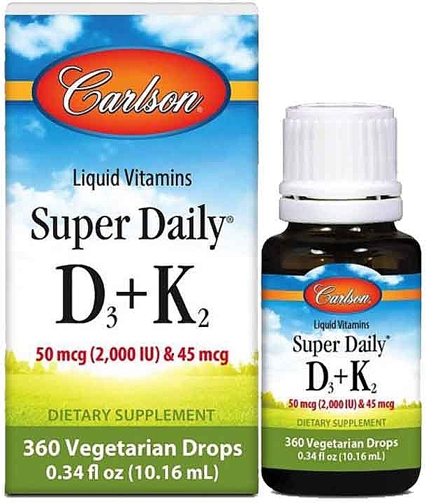 Харчова добавка в краплях "Вітамін Д3 та К2" - Carlson Labs Liquid Vitamins Super Daily D3+K2 — фото N1