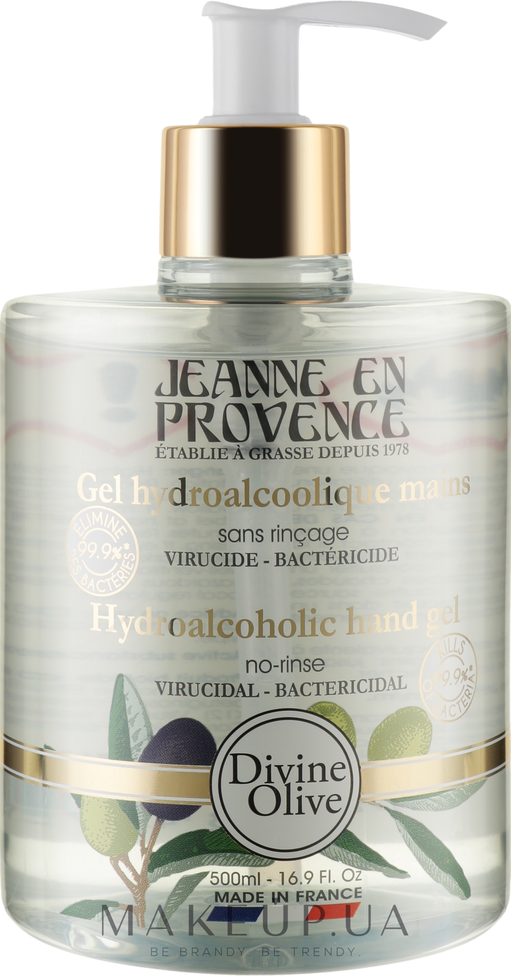 Гель для мытья рук с дозатором - Jeanne en Provence Divine Olive Hydroalcoholic Hand Gel  — фото 500ml