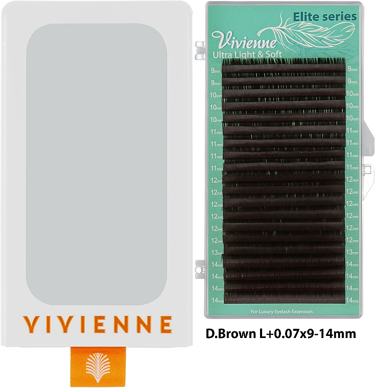 Вії "Elite", темно-коричневі, 20 ліній (органайзер) (mix, 0,07, L + , (9-14)) - Vivienne  — фото N1