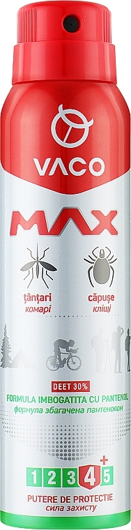 Аэрозоль от комаров, клещей и мошек Deet 30%, с пантенолом - Vaco Max — фото N1