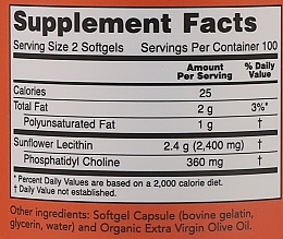 Лецитин подсолнечный 1200мг в желатиновых капсулах - Now Foods Sunflower Lecithin 1200mg Softgels — фото N3