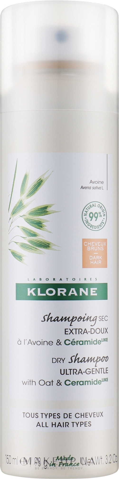 Сухий шампунь з вівсянкою та керамідами для темного волосся - Klorane Dry Shampoo Ultra-Gentle With Oat&Ceramide Dark Hair — фото 150ml