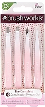 Парфумерія, косметика Набір пінцетів, 4 шт. - Brushworks 4 Piece Combination Tweezer Set White & Pink