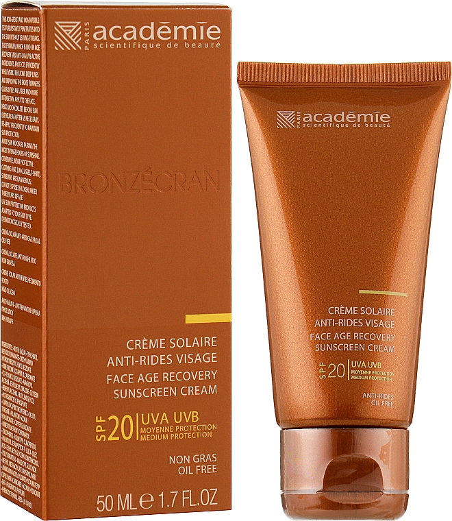 Сонцезахисний регенеруючий крем SPF 20+ - Academie Bronzecran Face Age Recovery Cream Sunscreen — фото N2