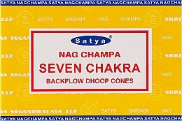 Парфумерія, косметика Сланкі димні пахощі конуси "Сім чакр" - Satya Seven Chakra Backflow Dhoop Cones