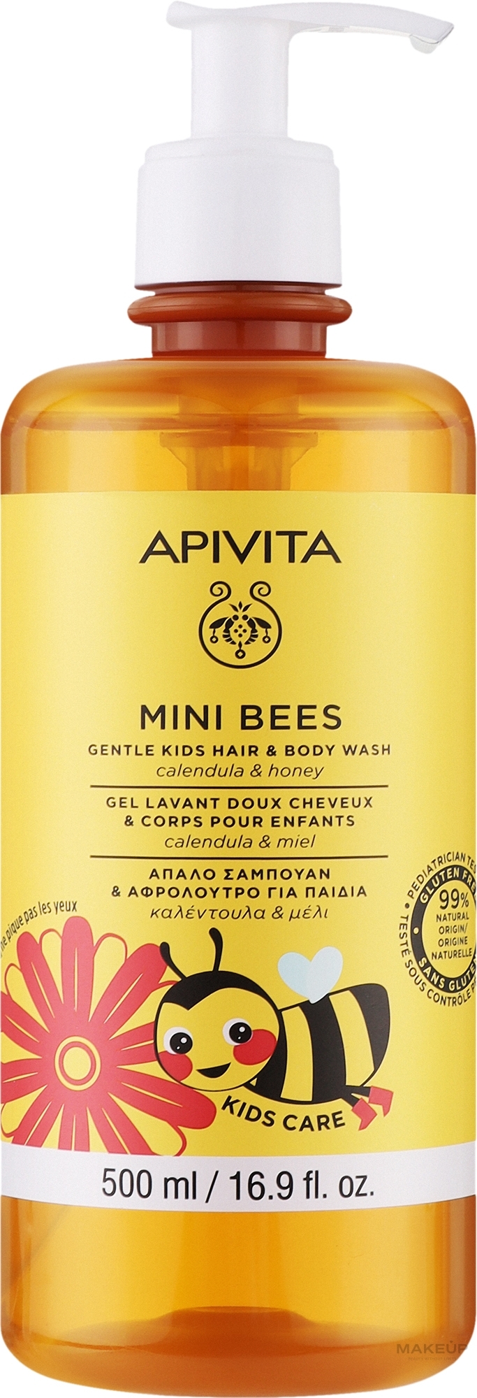 Средство для мытья тела и волос с календулой и медом, с дозатором - Apivita Mini Bees Gentle Kids Hair & Body Wash — фото 500ml