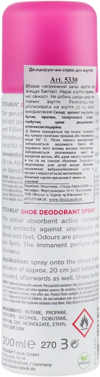 Дезодорант для обуви - Titania Foot Care Spray — фото N2