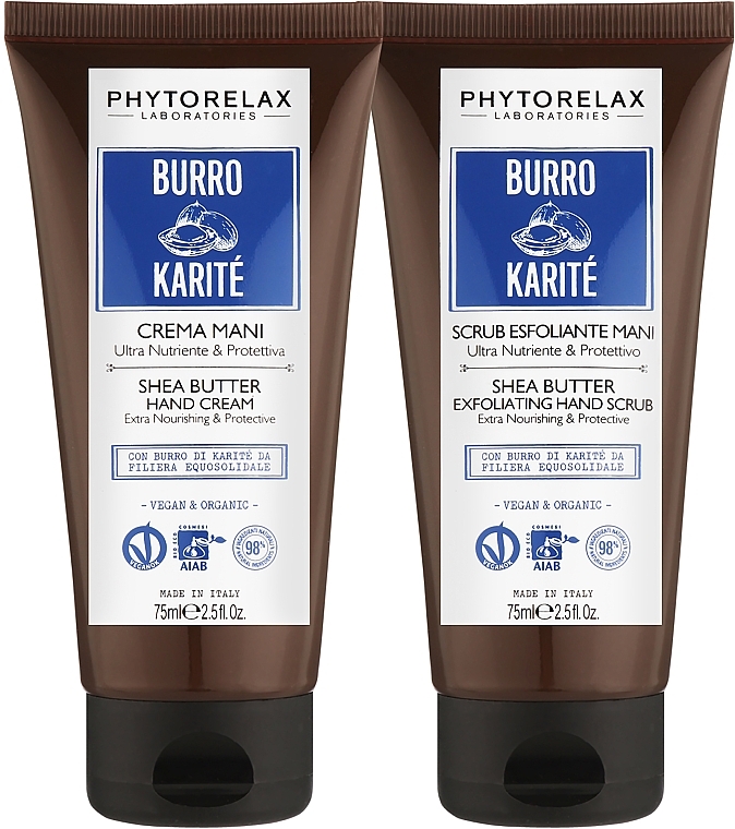 Набор - Phytorelax Laboratories Burro Di Karite Hand Treatment Shea Butter (h/cr/75ml + h/scr/75ml)  — фото N2