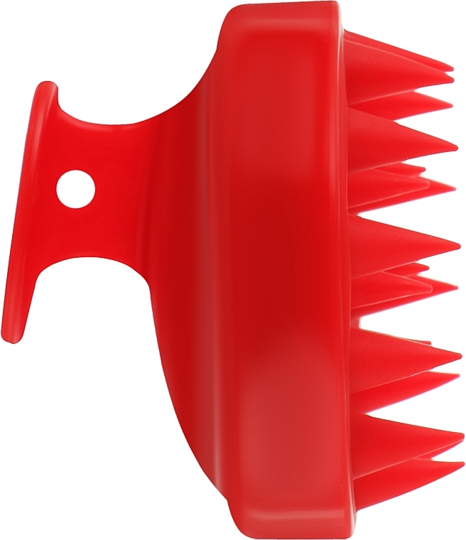 Щетка-массажер силиконовая с ручкой CS041R, круглая матовая, красная - Cosmo Shop — фото N2